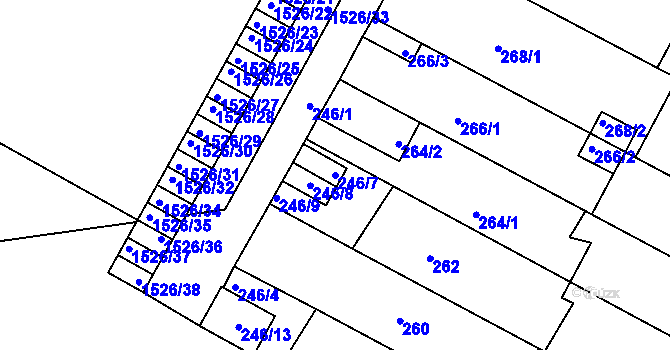 Parcela st. 246/7 v KÚ Protivín, Katastrální mapa
