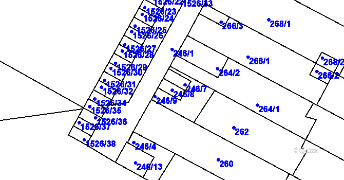 Parcela st. 246/8 v KÚ Protivín, Katastrální mapa