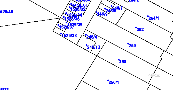 Parcela st. 246/13 v KÚ Protivín, Katastrální mapa