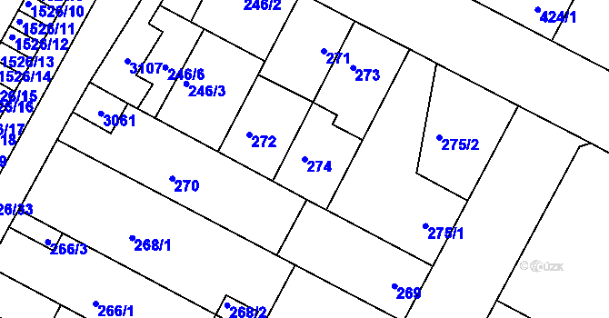 Parcela st. 274 v KÚ Protivín, Katastrální mapa