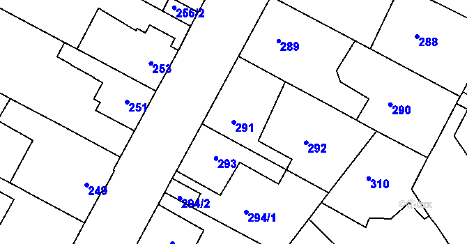 Parcela st. 291 v KÚ Protivín, Katastrální mapa