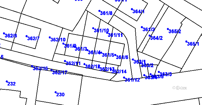 Parcela st. 361/5 v KÚ Protivín, Katastrální mapa