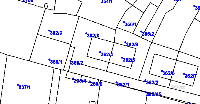 Parcela st. 362/4 v KÚ Protivín, Katastrální mapa