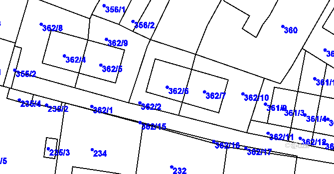 Parcela st. 362/6 v KÚ Protivín, Katastrální mapa