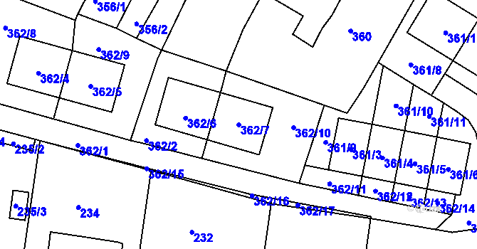 Parcela st. 362/7 v KÚ Protivín, Katastrální mapa