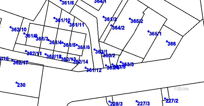 Parcela st. 363/2 v KÚ Protivín, Katastrální mapa