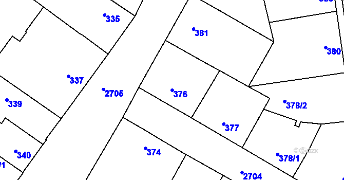Parcela st. 376 v KÚ Protivín, Katastrální mapa
