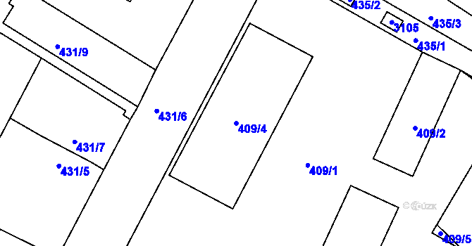 Parcela st. 409/4 v KÚ Protivín, Katastrální mapa