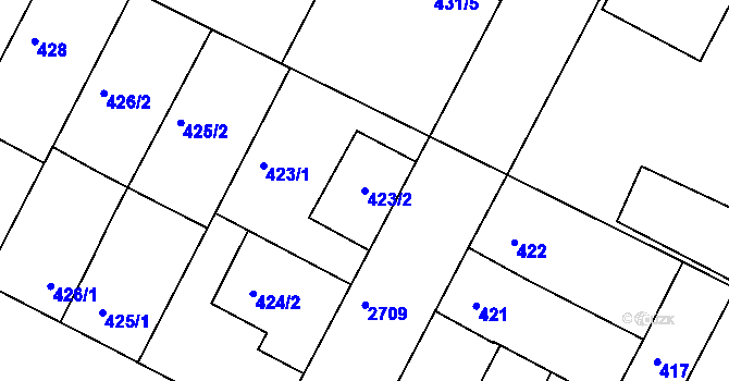 Parcela st. 423/2 v KÚ Protivín, Katastrální mapa