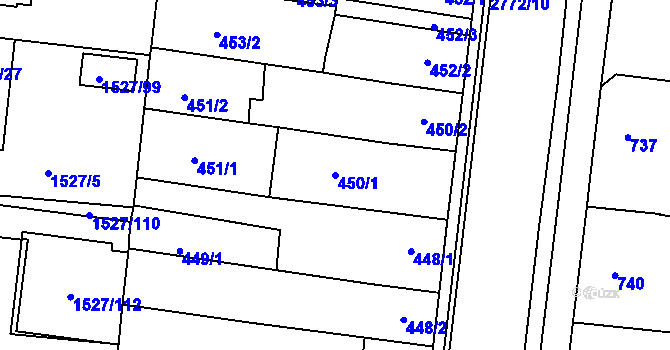 Parcela st. 450/1 v KÚ Protivín, Katastrální mapa