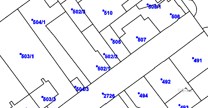 Parcela st. 502/2 v KÚ Protivín, Katastrální mapa