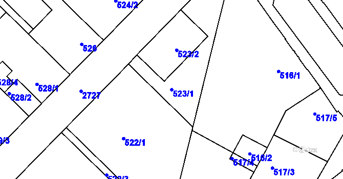 Parcela st. 523/1 v KÚ Protivín, Katastrální mapa