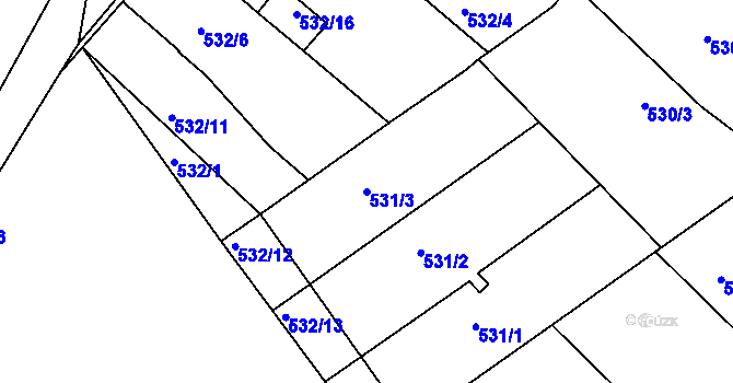 Parcela st. 531/3 v KÚ Protivín, Katastrální mapa