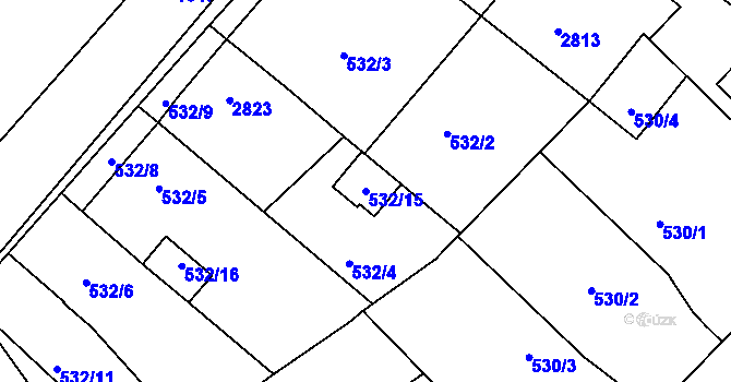 Parcela st. 532/15 v KÚ Protivín, Katastrální mapa