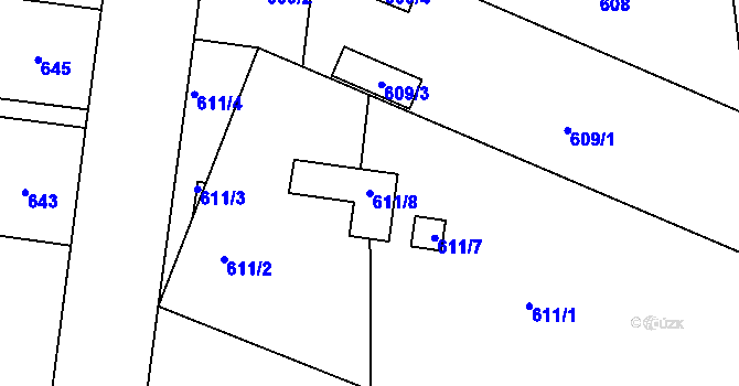 Parcela st. 611/8 v KÚ Protivín, Katastrální mapa