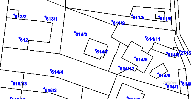 Parcela st. 614/7 v KÚ Protivín, Katastrální mapa