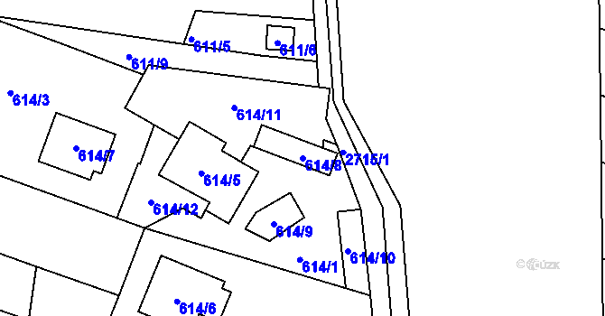 Parcela st. 614/8 v KÚ Protivín, Katastrální mapa