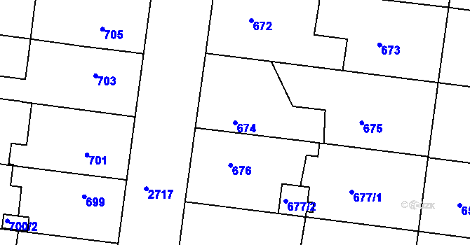 Parcela st. 674 v KÚ Protivín, Katastrální mapa