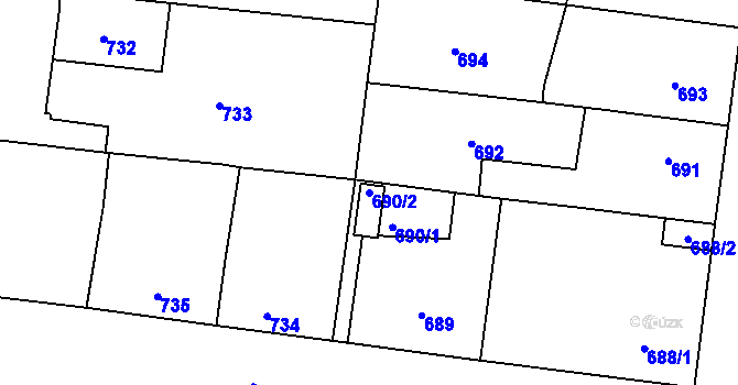 Parcela st. 690/2 v KÚ Protivín, Katastrální mapa
