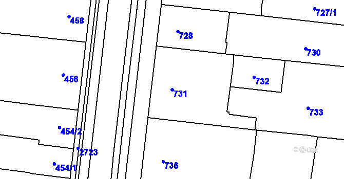 Parcela st. 731 v KÚ Protivín, Katastrální mapa