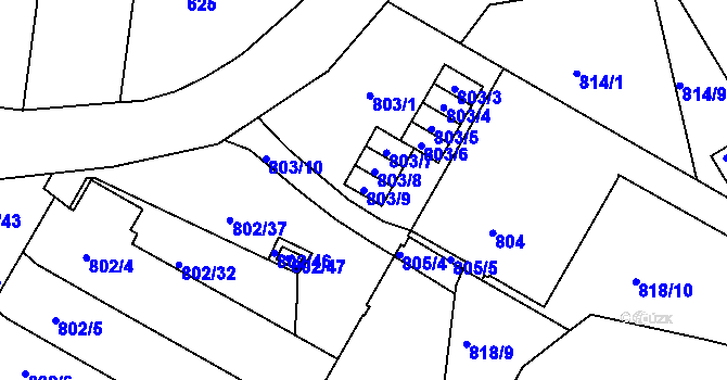 Parcela st. 803/9 v KÚ Protivín, Katastrální mapa