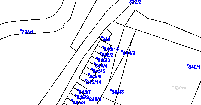 Parcela st. 845/2 v KÚ Protivín, Katastrální mapa