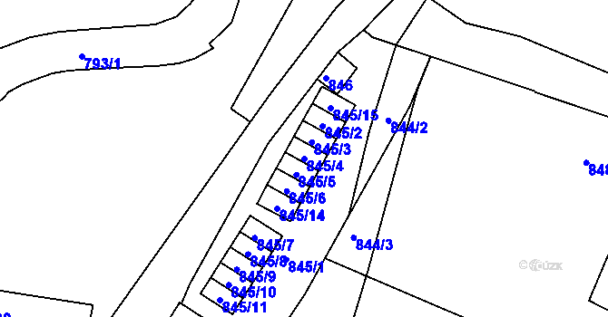 Parcela st. 845/4 v KÚ Protivín, Katastrální mapa