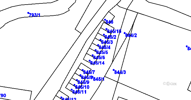 Parcela st. 845/5 v KÚ Protivín, Katastrální mapa