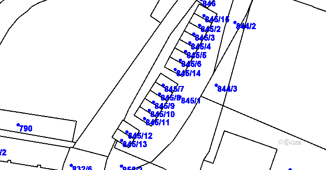 Parcela st. 845/7 v KÚ Protivín, Katastrální mapa