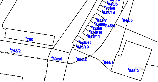 Parcela st. 845/12 v KÚ Protivín, Katastrální mapa