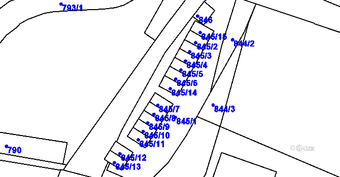 Parcela st. 845/14 v KÚ Protivín, Katastrální mapa