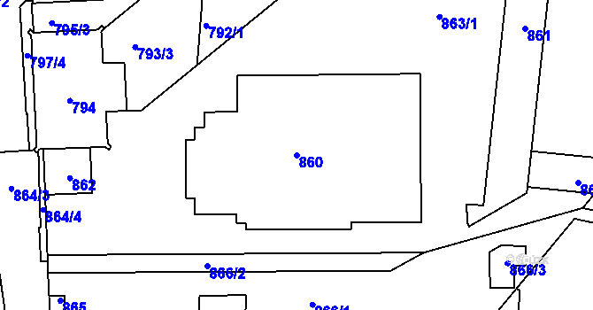 Parcela st. 860 v KÚ Protivín, Katastrální mapa