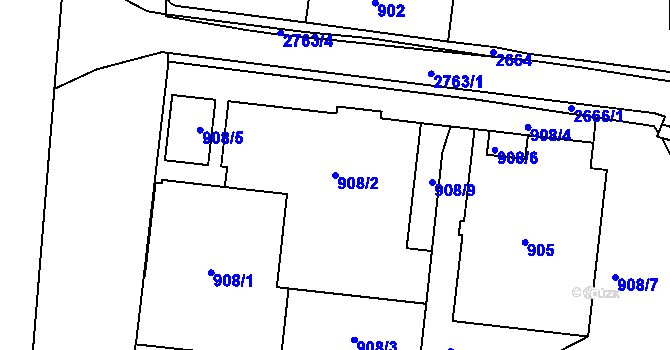 Parcela st. 908/2 v KÚ Protivín, Katastrální mapa