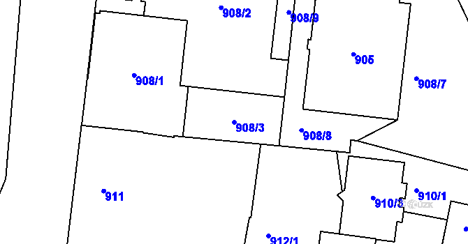Parcela st. 908/3 v KÚ Protivín, Katastrální mapa