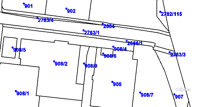 Parcela st. 908/6 v KÚ Protivín, Katastrální mapa
