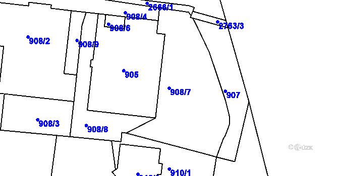 Parcela st. 908/7 v KÚ Protivín, Katastrální mapa