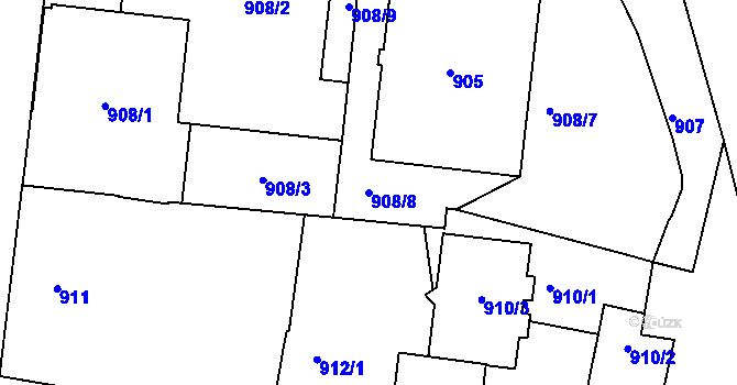 Parcela st. 908/8 v KÚ Protivín, Katastrální mapa