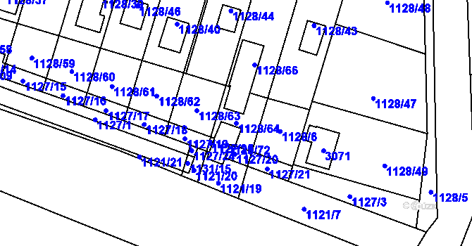 Parcela st. 1128/64 v KÚ Protivín, Katastrální mapa