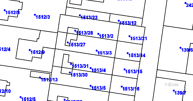 Parcela st. 1513/3 v KÚ Protivín, Katastrální mapa