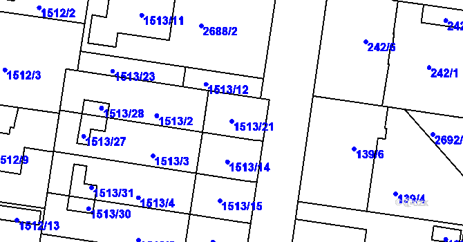 Parcela st. 1513/21 v KÚ Protivín, Katastrální mapa