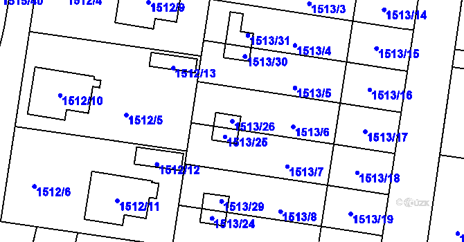 Parcela st. 1513/26 v KÚ Protivín, Katastrální mapa