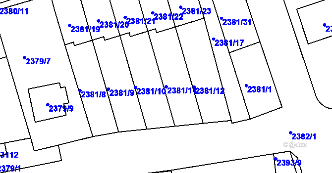Parcela st. 2381/11 v KÚ Protivín, Katastrální mapa