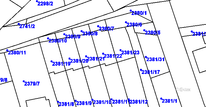 Parcela st. 2381/22 v KÚ Protivín, Katastrální mapa