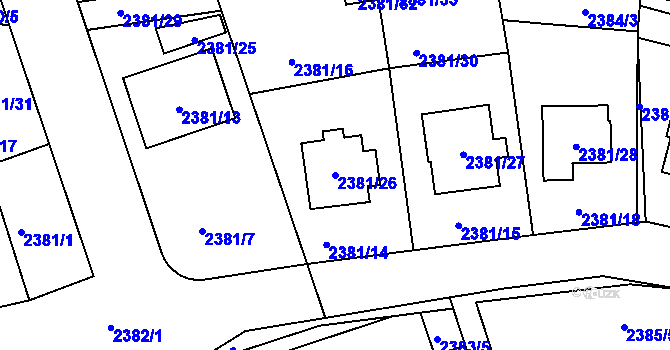 Parcela st. 2381/26 v KÚ Protivín, Katastrální mapa