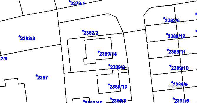 Parcela st. 2389/14 v KÚ Protivín, Katastrální mapa