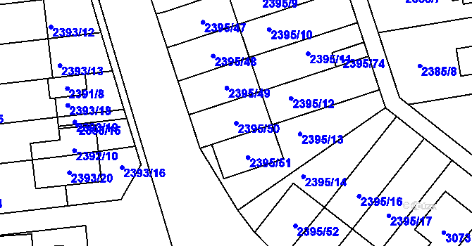 Parcela st. 2395/50 v KÚ Protivín, Katastrální mapa