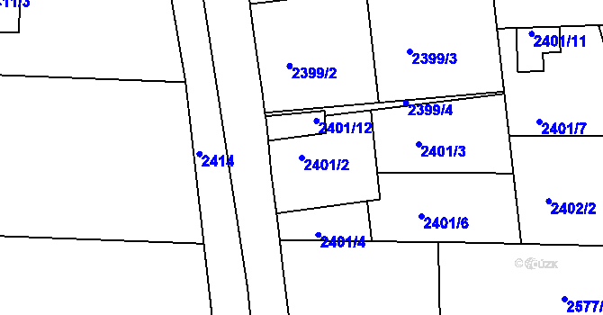 Parcela st. 2401/2 v KÚ Protivín, Katastrální mapa