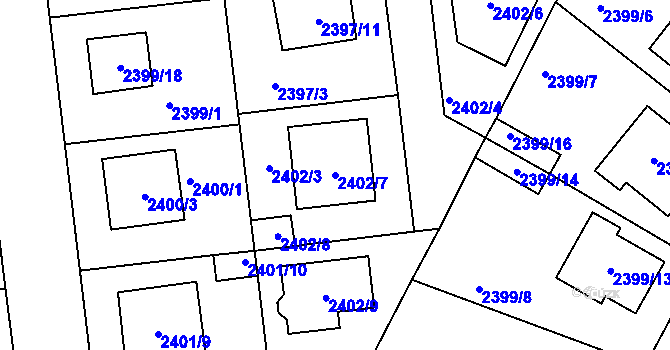 Parcela st. 2402/7 v KÚ Protivín, Katastrální mapa