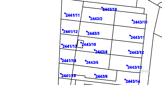 Parcela st. 2443/19 v KÚ Protivín, Katastrální mapa