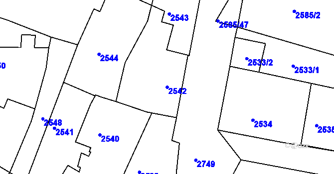 Parcela st. 2542 v KÚ Protivín, Katastrální mapa